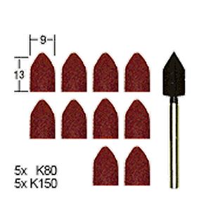 Proxxon Hiomahuppu ja kiinnitysvarsi, Ø 9 mm, Karkeus 80 sekä 150, 10 kpl.