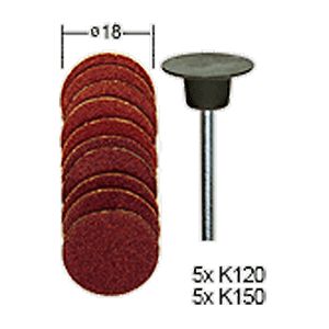 Proxxon Hiomalaikka ja kiinnitysvarsi, Ø 18 mm, Karkeus 120 sekä 150, 10 kpl.